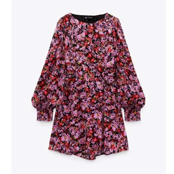 ZARA Floral Print Dress with Back Cutout Black/ Pink Small NWT - Picture 8 of 8